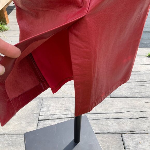 Vintage 90s Originaux Par Pablo Red Leather Pencil Midi Skirt - Picture 6 of 12
